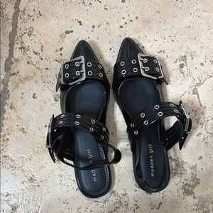 Madden Girl Black Patent Buckle Flats